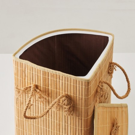 Storage basket, corner, with a lid and handles, folding, 32 x 32 x 50 cm, bamboo, jute-3