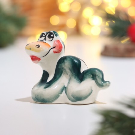 New Year. Souvenir "Snake Vanya", ceramics, gzhel, green 4.5 × 5.5 cm-1