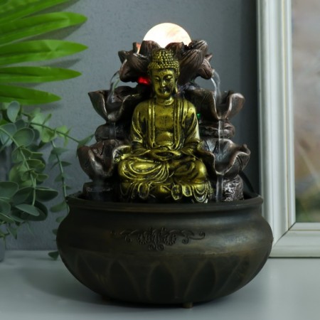 Table fountain with backlight "Buddha at the fountain with lotus" 16x16x21 cm-5