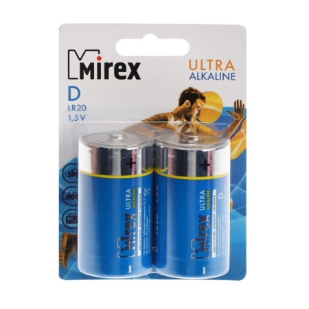 Battery alkalin Mirex, D, LR20-2BL, 1.5V, blister, 2 pcs.