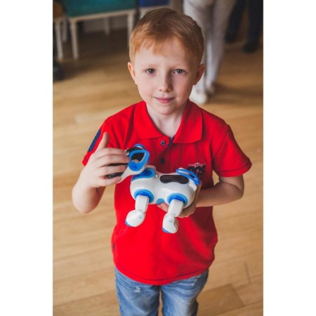 Robot dog “Ki-ki”, programmable, on the control panel, interactive: sound, light, dancing, musical, on batteries, in Russian, blue-3