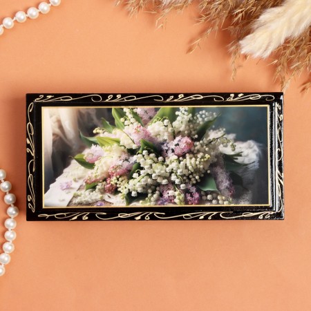 Casket "Bouquet of the valley with lilac", black, 8.5 × 17 cm, lacquer miniature-2