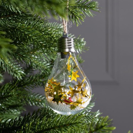 Christmas ball "bumps with yellow tinsel", batteries, 5 LED, white glow-1