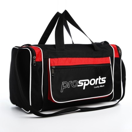 Sports bag with lightning, 3 outer pockets, long belt, black/red color