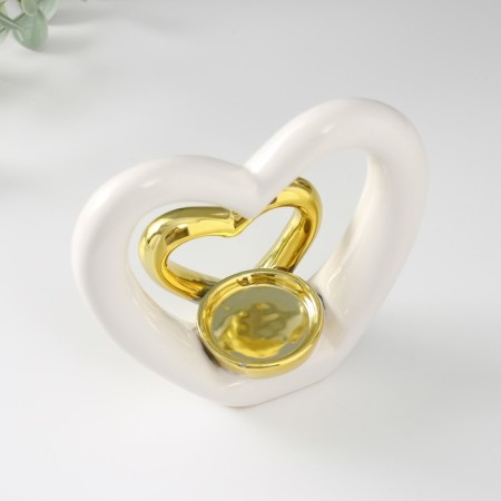 Ceramics candlestick for 1 candle "heart" white with gold 12.7x5.5x12.2 cm-5