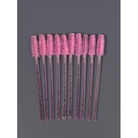 Brushes for eyebrows and eyelashes, set - 10 pcs, 9.5 cm, pink/transparent color-1