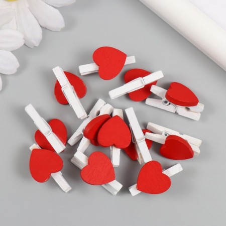 Decor for creativity wood "Bronger heart" Red set 12 pcs 1.5x2.5 cm-2