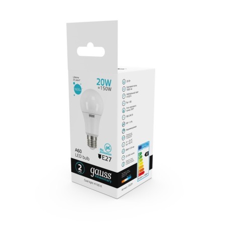 LED LED ELEMENTARY 20W A60 GREVED 4100K neuter. Bel. E27 1600lm Gauss 23229-3
