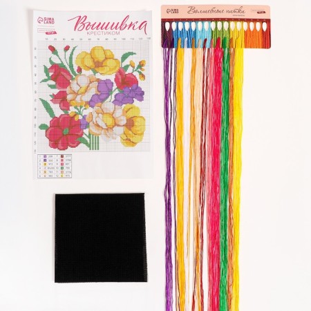 Cross -stitch on the black canvas "Bright Bouquet", a set for creativity, 25 x 25 cm-2