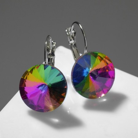 Earrings with rhinestones "Bright classic", gasoline color in silver, d = 1.6 cm-1