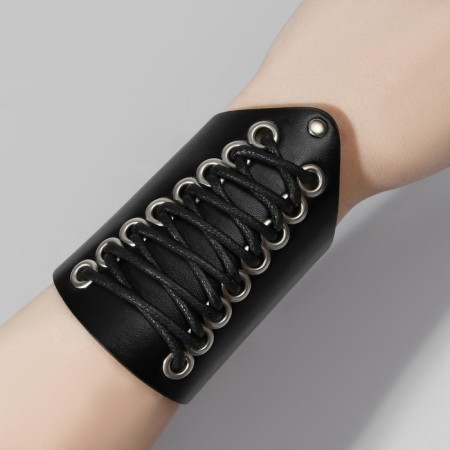 Bracelet Skin "Cuff" on lacing, medium, silver-black color,-2