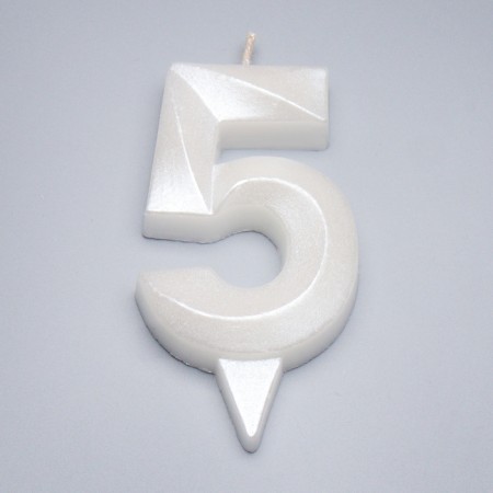 Candle in the cake "Gran + Fountain", number "5", pearl, 6.5 cm-2