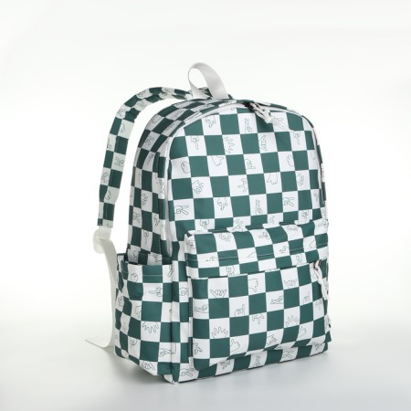 Youth backpack from textiles, 4 pockets, white/green color-2