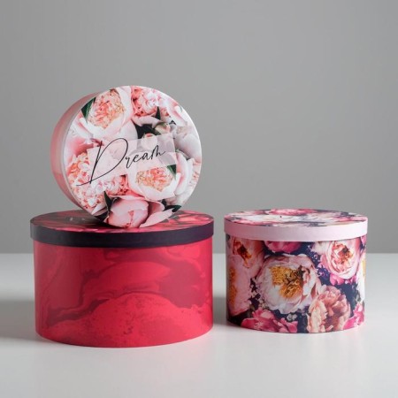 A set of boxes 3 in 1, gift packaging, “Flowers”, 18 x 18 x 13–25 x 25 x 15 cm
