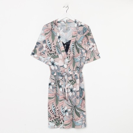 Home set (robe/shirt) female, beige/gray color, size 58-4