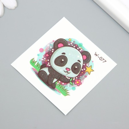 Tattoo on the body color "Baby Panda with Flower" 6x6 cm-1