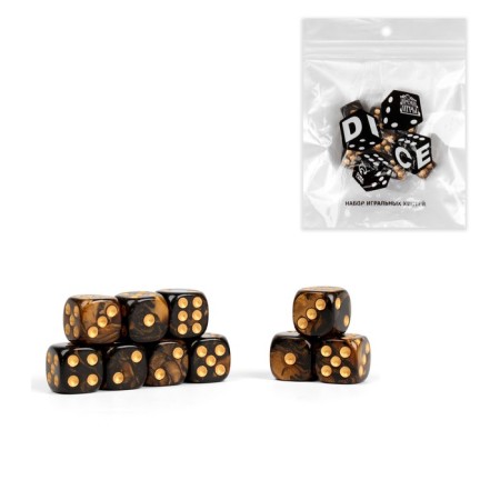 A set of dice of playing "Game time", 10 pcs, 1.6 x 1.6 cm, gold marble