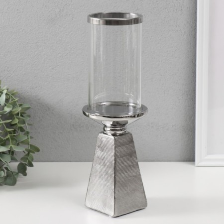 Ceramics candlestick, glass for 1 candle "BUENO" d = 7.5 cm silver 9.5x9.5x29.5 cm-1