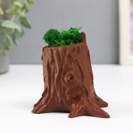 Concrete Kashpo "stump" 7.5x8.5x7 cm dark brown with moss (moss stabilized)-1