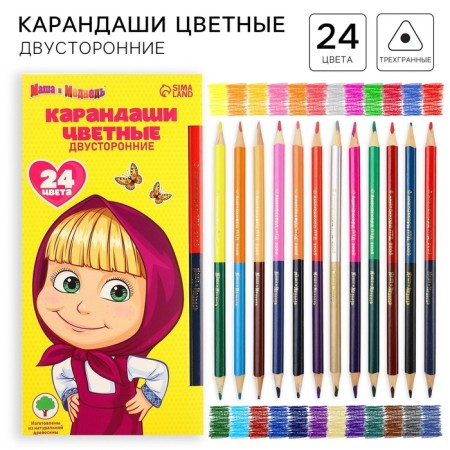 Color pencils, 24 colors, bilateral, Masha and Bear