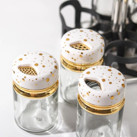 Glass spices on a stand on the Magistro “White Marble” stand, 6 pcs, white color-2