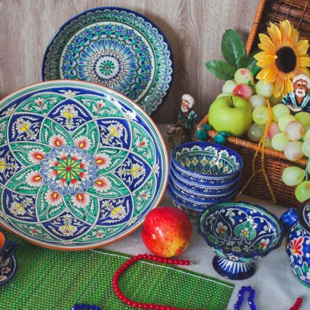 Candy of Rishtan ceramics "Flowers", 13 cm, blue-4