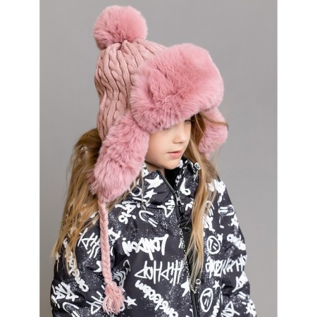 Children's hat with fur with fur, size 52, pink color-1
