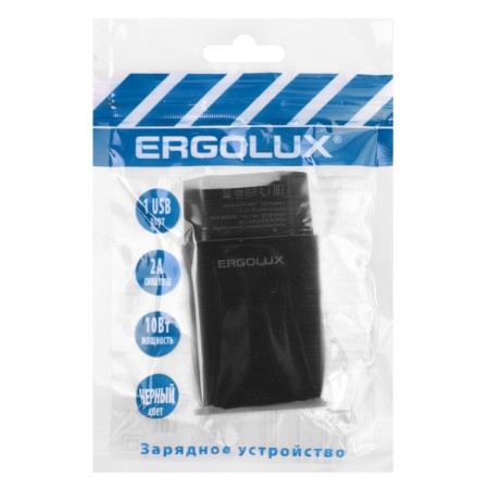 Network charger Ergolux ELX-RA01P-C02, 1 USB, 2A, Package, Black-2