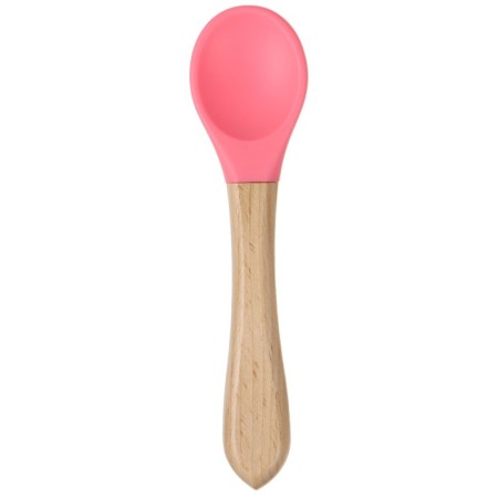 A spoon for nursery for feeding crumb I (silicone, bamboo), pink color-2