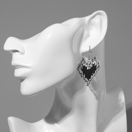 Acryl Earrings "Heart" burning, black color-3