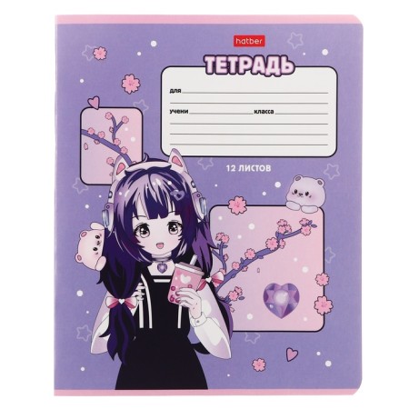 Notebook 12 sheets in the cage of "Anime Girls", covered cardboard, mix-4