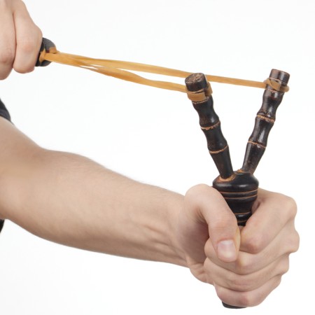 Bamboo slingshot, double rubber tourniquet, wooden, 19x11 cm,-5