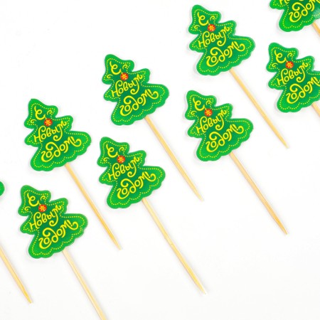 New Year's skewers “Happy New Year!”, Christmas tree, set of 12 pcs.-2