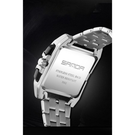 Watch of wrist, D-4.5 cm, calendar, chronograph, waterproof, luminous, silver-3