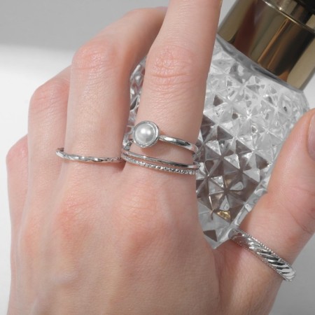 Ring set 5 pieces "perfect fingers" grace, white color in silver-2