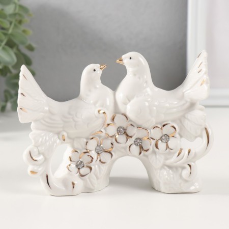 Souvenir Ceramics "White pigeons on a flower tree" with gold, rhinestones