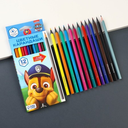 Colored pencils, 12 colors, trihedral, puppy patrol-1
