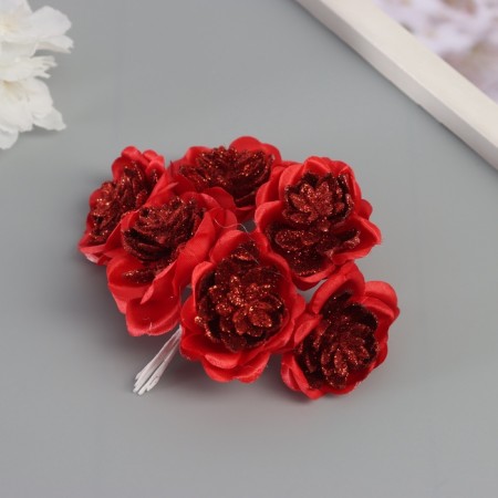 Decor for creativity "Camellia" red (1 set = 1 bouquet) in the bouquet 6 pcs 4x11 cm-1