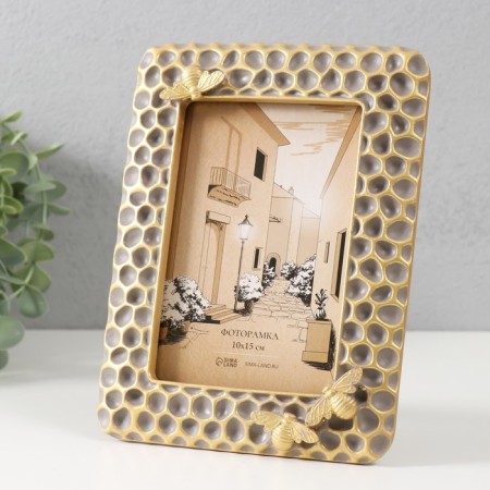 Photo frame Polystone 10x15 cm "Bee and honeycomb" cappuccino with gold 15x2.2x20 cm-1