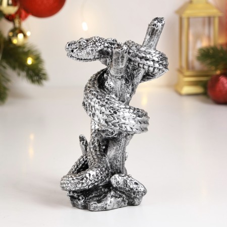 Figure "Snake on the branch" 7x10x15cm, silver-1