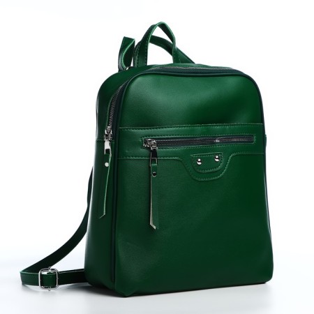 Women's backpack made of artificial leather with lightning, 3 pockets, green color