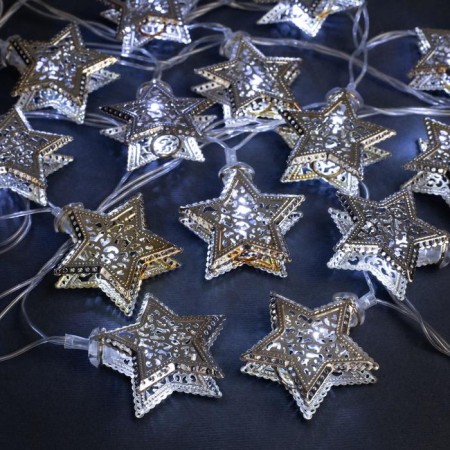 Garland “thread” 4 m with nozzles “stars”, IP20, transparent thread, 20 LED, white glow, 8 modes, 220 V