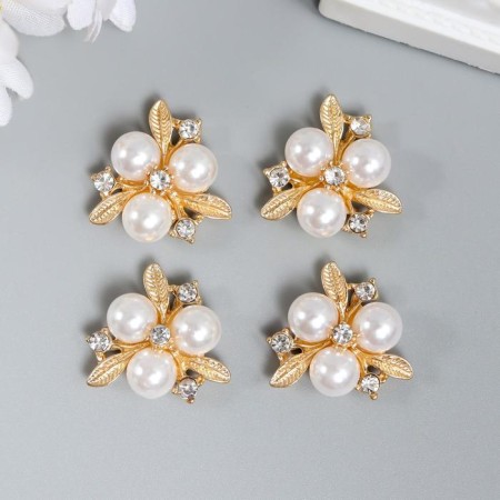 Decor for creativity Metal "3 pearls with leaves, rhinestones" set of 4 pcs 2.3x2.3 cm-2