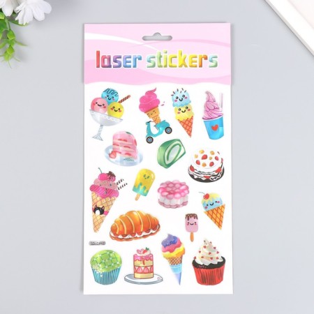 Sticker plastic holography "Sweets and desserts" mix 14.5x26 cm-1