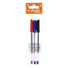 Set of ballpoint pens 3 colors, rod 1.0 mm, blue, red, black, transparent body