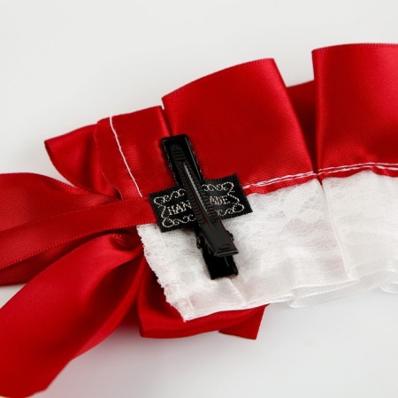 Carnival bandage "Lolita", red color with white lace-6