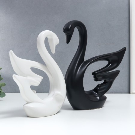Souvenir Ceramics "Swans White and Black" set 2 pcs 21x18 24x21 cm-1