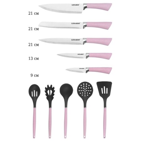 Set of knives and kitchen accessories Lenardi, on a stand, 12 items