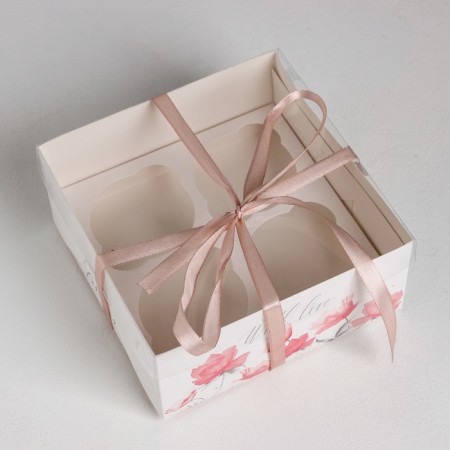 Capcake box, confectionery packaging, 4 cells “For You With Love”, 16 x 16 x 7.5 cm-1