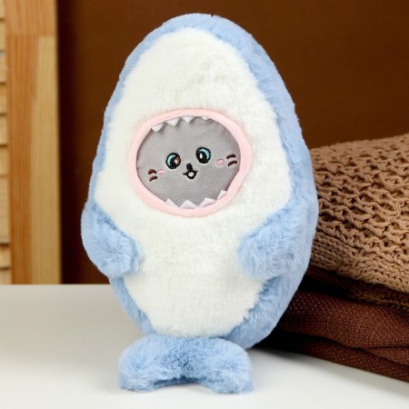 Soft toy "Cat" in a shark costume, 25 cm, blue color